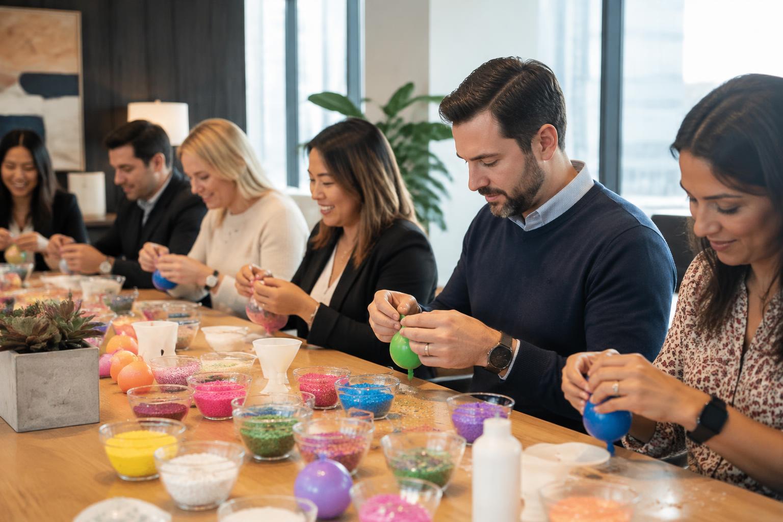 Illustrative styled example of a workplace squishy-decorating station